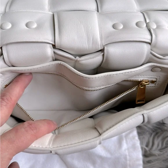 Bottega Veneta Chain Cassette Padded Intrecciato Crossbody Bag - White/Gold - Picture 11 of 14